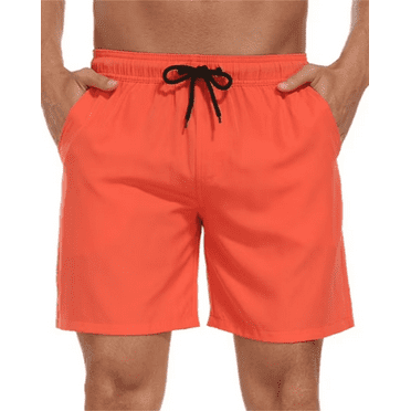 Mowujeit Men's Quick Dry Solid Swim Trunks with Mesh Liner - Summer Beach Shorts,Orange, Size L