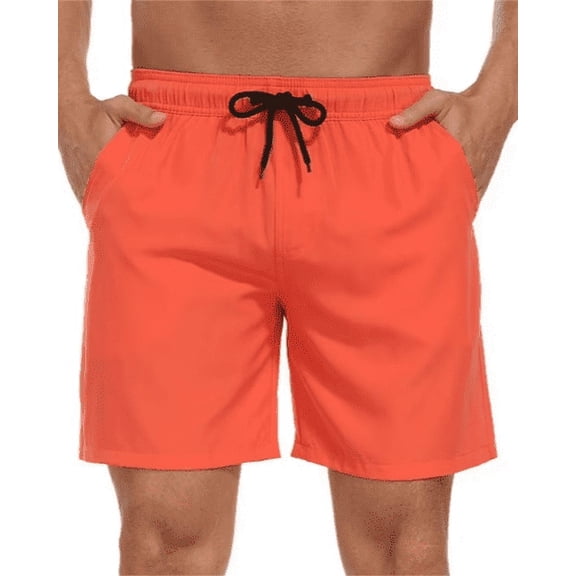 Mowujeit Men's Quick Dry Solid Swim Trunks with Mesh Liner - Summer Beach Shorts,Orange, Size XL