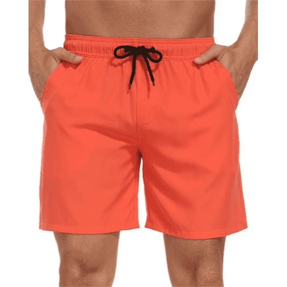 Mowujeit Men's Quick Dry Solid Swim Trunks with Mesh Liner - Summer Beach Shorts,Orange, Size XXL