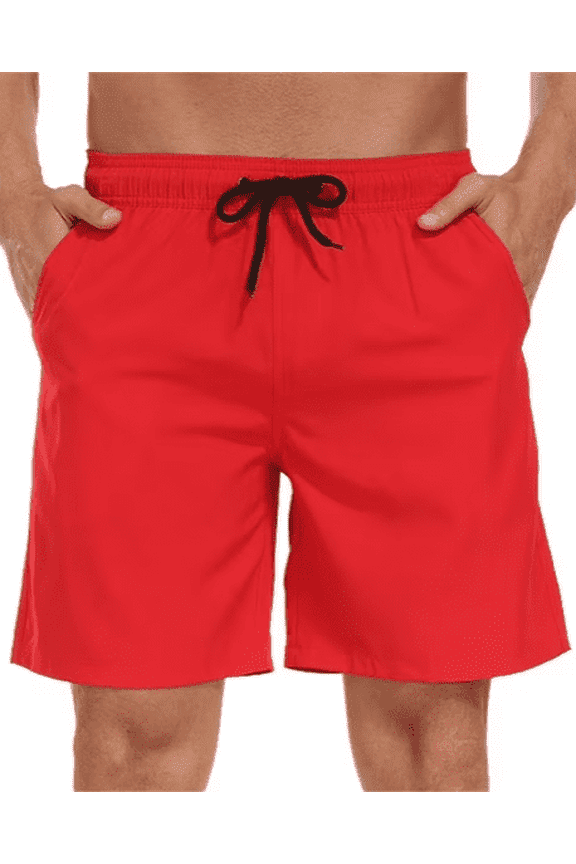 Men's Quick Dry Solid Swim Trunks with Mesh Liner - Summer Beach Shorts,Red, Size S