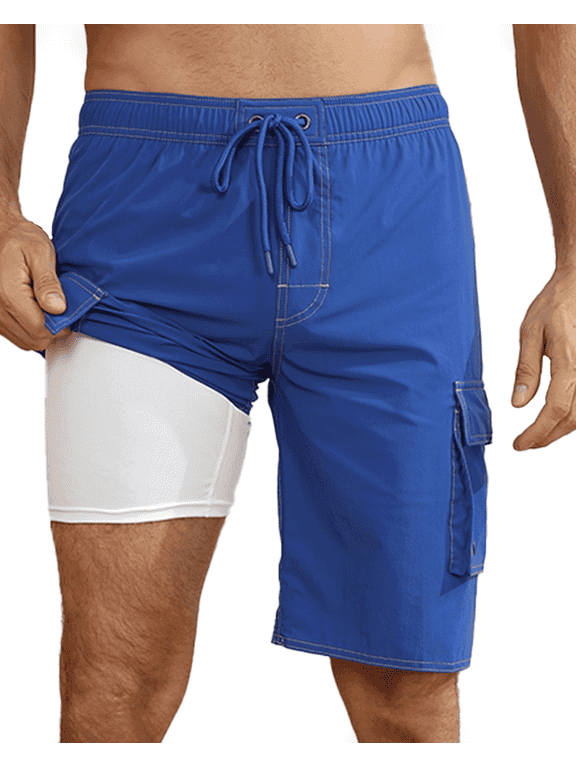 Men's Quick Dry Swim Shorts with Liner Blue S-4XL