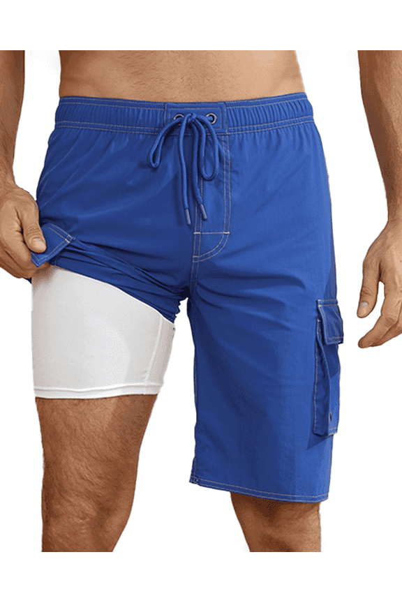 Men's Quick Dry Swim Shorts with Liner Blue S-4XL