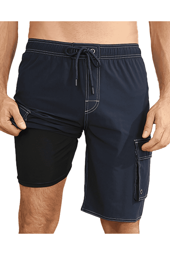 Men's Quick Dry Swim Trunks with Liner Summer Beach Shorts Navy Blue S-4XL