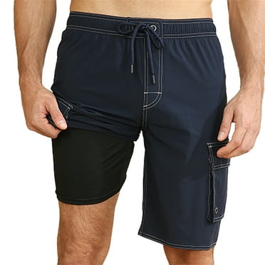 Mowujeit Men's Quick Dry Swim Trunks with Compression Liner Summer Beach Shorts,Navy Blue Size XXL
