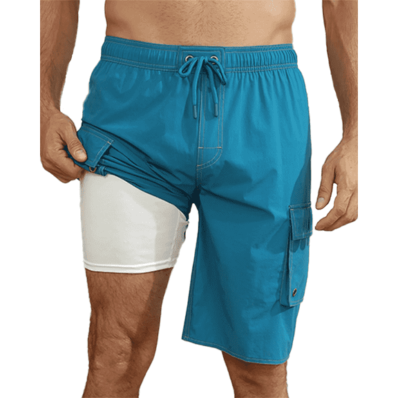 Mens Swimming Shorts Quick Dry Lined Swim Trunks Bathing Suit Peacock Blue S to 4XL