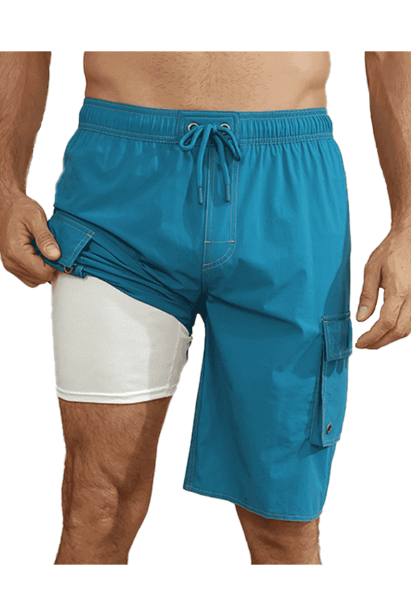 Mens Swimming Shorts Quick Dry Lined Swim Trunks Bathing Suit Peacock Blue S to 4XL