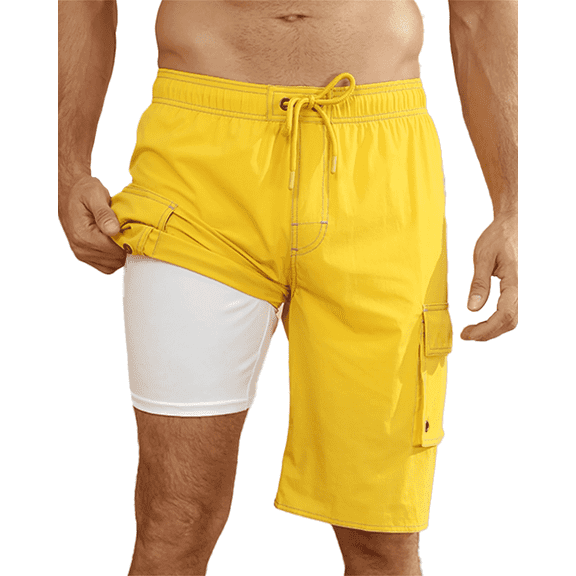 Mowujeit Men's Swim Trunks Quick Dry Beach Swim Shorts for Men with Mesh Lining Yellow S-4XL