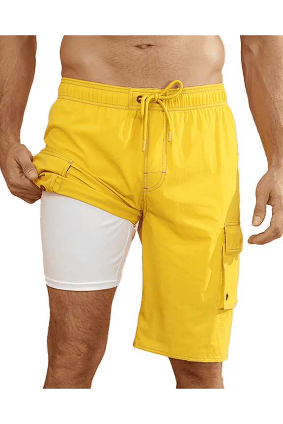 Men's Swim Trunks Quick Dry Beach Swim Shorts for Men with Mesh Lining Yellow S-4XL