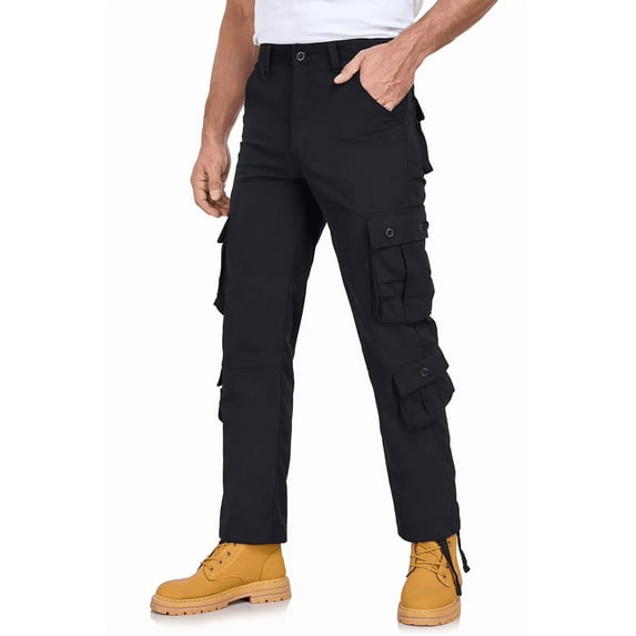 Mens Cargo Pants 100% Cotton Relaxed Fit Resistant Work Pant for Men Hiking Black 31