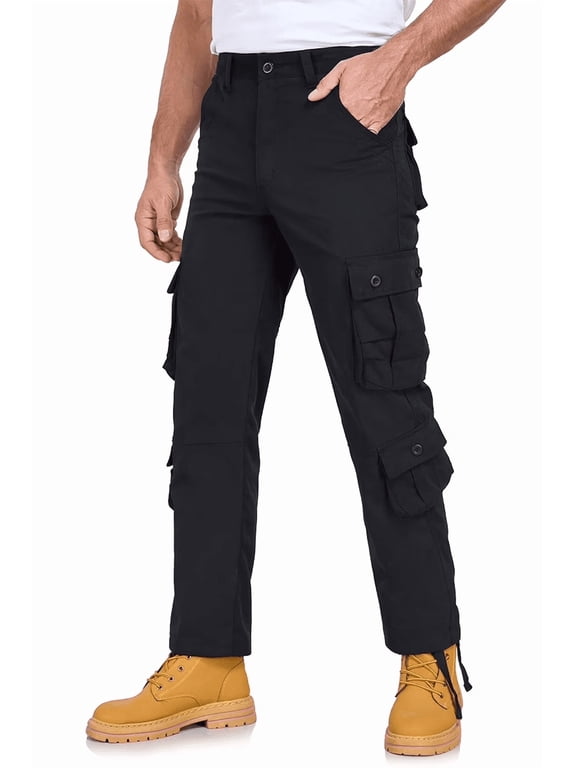 Mens Cargo Pants 100% Cotton Relaxed Fit Resistant Work Pant for Men Hiking Black 31