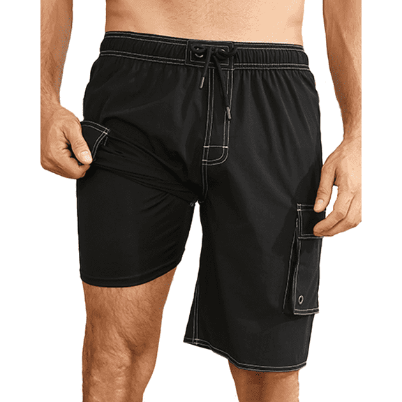 Mowujeit Men's Quick-Dry Lined Swim Trunks Bathing Suit Black S-4XL