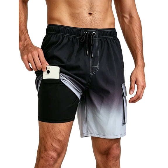 Mowujeit Mens Swim Trunks with Compression Liner Quick Dry Swimwear Swim Shorts Size XL