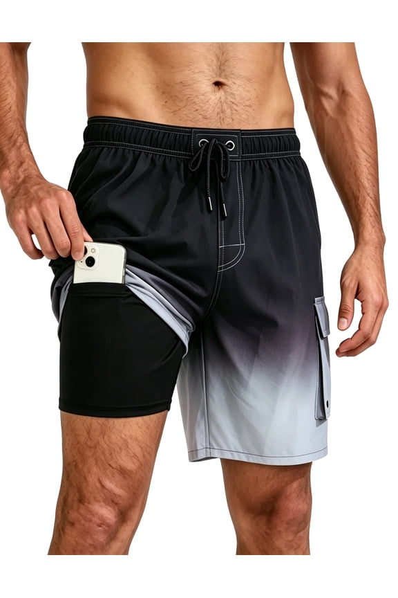 Mens Swim Trunks with Compression Liner Quick Dry Swimwear Swim Shorts Size XL