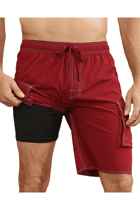Quick Dry Swim Trunks for Men with Liner Summer Beach Shorts Red S-4XL