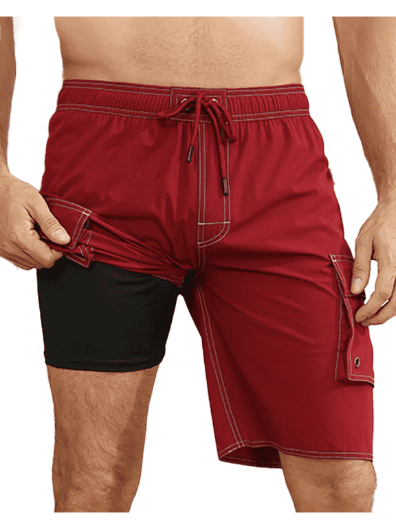 Quick Dry Swim Trunks for Men with Liner Summer Beach Shorts Red S-4XL