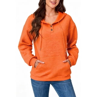 Hoodies for Women Ladies Sweatshirts Pullover Outerwear Pocket Long Sleeve Drawstring Hooded Sweatshirts Orange M