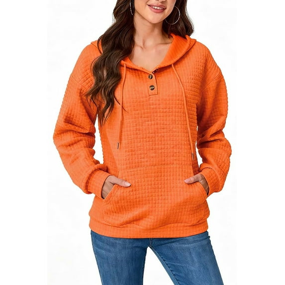 Womens Sweatshirt Button V Neck Pullover Sweatshirts Casual Oversized Henley Neck Loose Fall Winter Orange XL