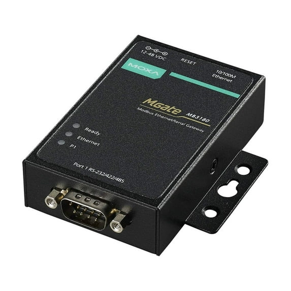 Moxa MGate MB3180: 1 Port RS-232/422/485 Modbus TCP to Serial Communication Gateway