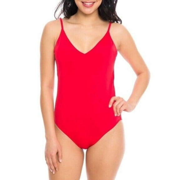 Moxi Blu Monokini Swimsuit Women's Size M Red Plunge Neck One-Piece --F3--