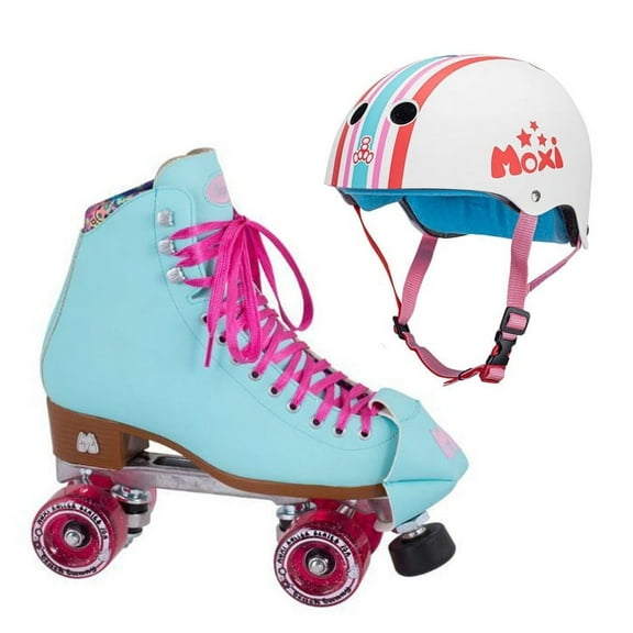 Moxi Combo Set - Beach Bunny Roller Skate (Blue Sky) & Helmet (Stripey)