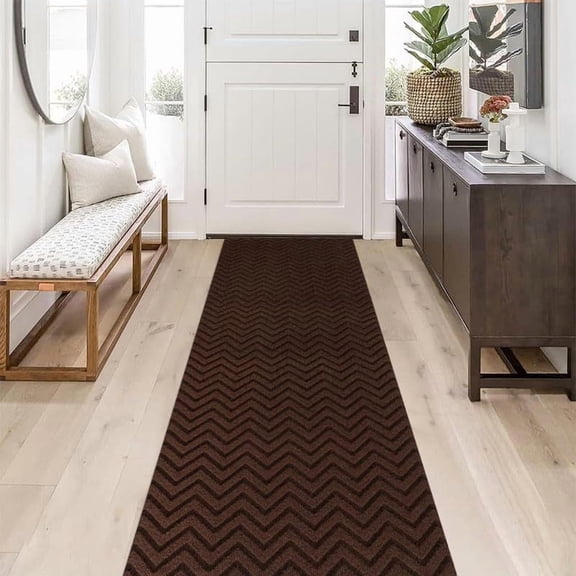 Moxie Hallway Runnner Rug Non Slip Rubber Backing Carpet 2FTX6FT Custom Size, Heavy Duty Long Rug for Entryway, Kitchen, Garage, Stairs, Front Door, Laundry Room, Brown