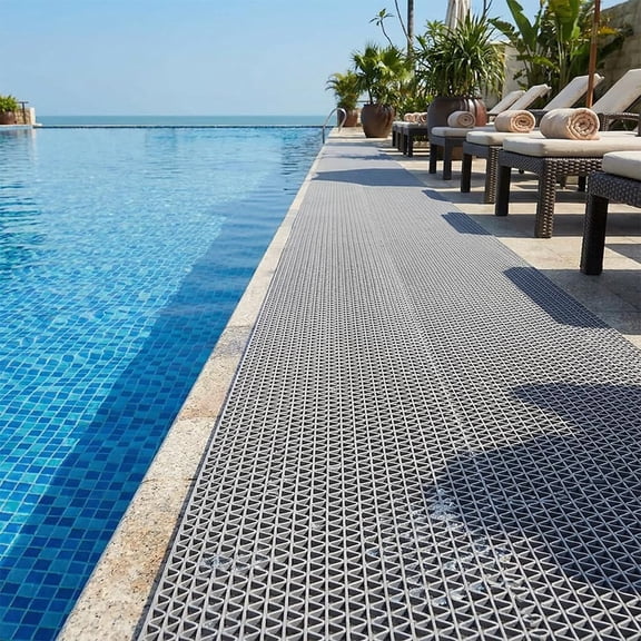 Moxie PVC Drainage Floor Mat 2FTX8FT, Heavy Duty Non-Slip Mesh Flooring for Pool, Bathroom, Garage & Commercial Kitchen, Hollow Wet Area Anti-Fatigue Mat, Indoor Outdoor Custom Size, Gray