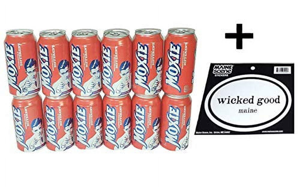 Moxie Soda 12-12oz Cans + Wicked Good Maine Decal Sticker