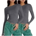 thumbnail image 1 of Moxiu 2 Pack Long Sleeve Shirts for Women Slim Fit Crop Tops Skinny Shirt Y2K Casual Basic Solid Color Going Out Tight Tee Dark Gray,M, 1 of 4