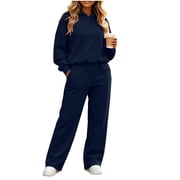 Moxiu Women Sweatsuits 2 Piece Set Long Sleeve Hoodie Sweatshirt 2026 Fall Winter High Waist Wide Leg Sweatpants Tracksuit Navy,XL