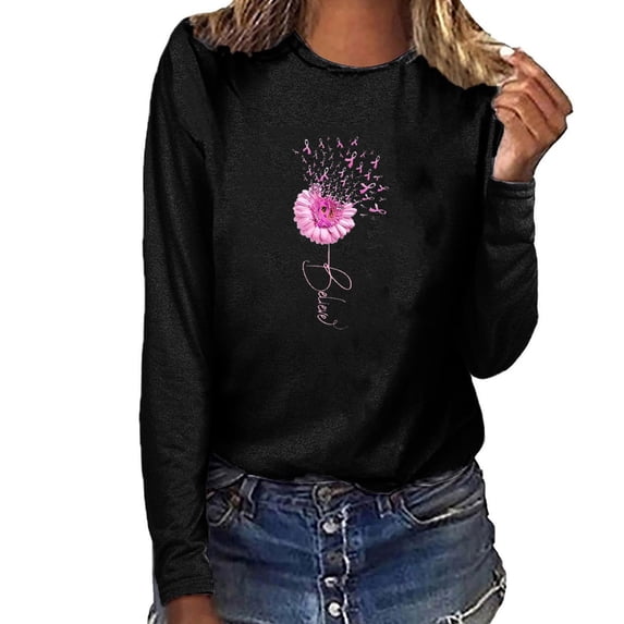 Moxiu 2023 Breast Cancer Awareness Sweatshirts for Women, Breast Cancer Survivor Inspirational Sweatshirt Crew-neck Top Casual Fashion Long Sleeve Printed Pullover Shirt