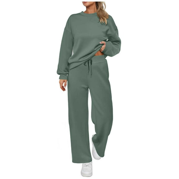 Moxiu 2025 2 Piece Women Jogger Outfit - Matching Lounge Sets Crewneck Sweatsuits Track Suits Fall Fashion Must Haves Gray,L