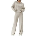 thumbnail image 1 of Moxiu 2025 Two Piece Women’s Loungewear Sets - Soft Knit Solid Sweatsuit Casual Hoodies Wide Leg Trousers Lounge Outfits Beige,M, 1 of 6
