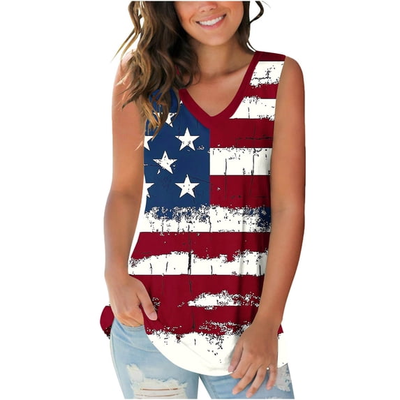 Moxiu 4th of July Shirts Women Tank Top Patriotic Tank Tops American Flag Independence Day Sleeveless Tops Curvy Tunic Blouses Wine,XL