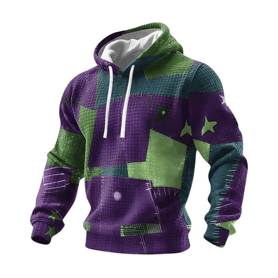 Moxiu Aztec Print Hoodie Men Pullover Waffle Knit Fleece Drawstring Comfy Vintage Western Ethnic Big and Tall Hoodie