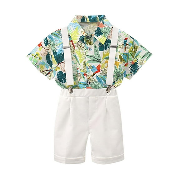 Moxiu Baby Boy Clothes Outfits Gentleman Set Short Sleeve Button Shirt with Bowtie+Suspender Shorts Set 1-12 Years Toddler Boy Suit 2025 Green,120