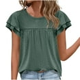 thumbnail image 1 of Moxiu Baby Doll Tops for Women 2025,Womens Summer Tops Crewneck Eyelet Ruffle Sleeve Blouses Elegant Dressy Casual Babydoll Shirts Green,XL, 1 of 7