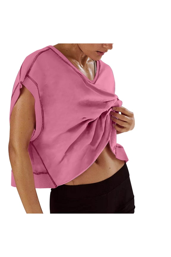 Backless Y2k Workout Tops Womens Short Sleeve Slouchy Crop Yoga Gym Tees Peach Pink,S