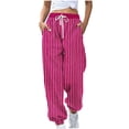 thumbnail image 1 of Moxiu Baggy Striped Sweatpants for Women Casual Drawstring Sweat Pants High Waist Workout Joggers Lounge Trousers with Pockets 2025 Hot Pink,XXL, 1 of 6