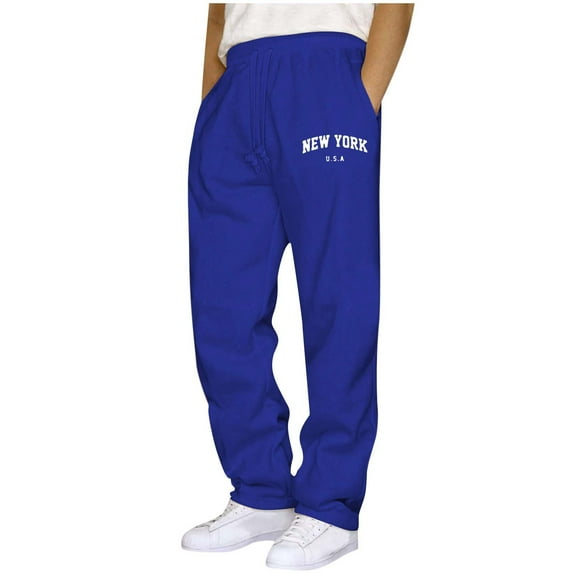 Moxiu Baggy Sweatpants Men Joggers Open Bottom Sweat Pants Straight Leg Fleece Drawstring Gym Athletic Pants with Pockets Blue,XL