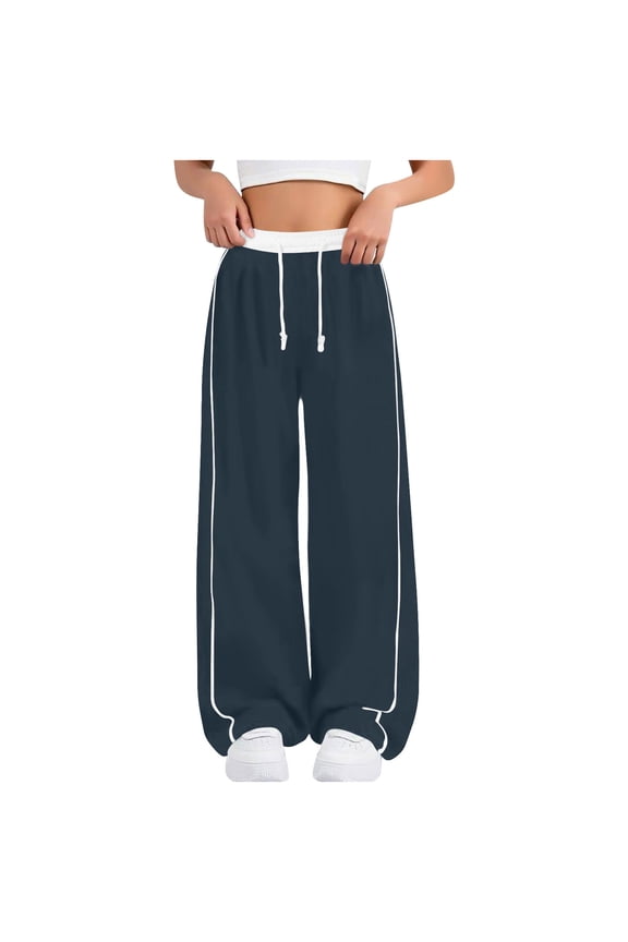 Baggy Sweatpants for Teens Girls Elastic Waist Wide Leg Sweat Pants Kids Oversized Loose Drawstring Preppy Y2K Trousers Navy,4-5Years