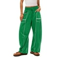 thumbnail image 1 of Moxiu Barrel Sweatpants Women High Waisted Wide Leg Lounge Pants Summer Drawstring Waist Contrast Patchwork Pants w/Pockets Mint Green,S, 1 of 8