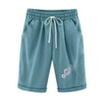 thumbnail image 1 of Moxiu Bermuda Shorts Women Knee Length Casual Cotton Curling Dandelion Print Shorts Plus Size Drawstring Elastic Waist Summer Beach Shorts 2025 Green,XL, 1 of 5