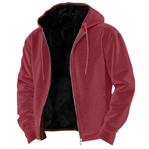 Moxiu Big and Tall Men's Sherpa Lined Fleece Hooded Jacket Warm Zip Up Winter Casual Cozy Outwear Red,XXXXL