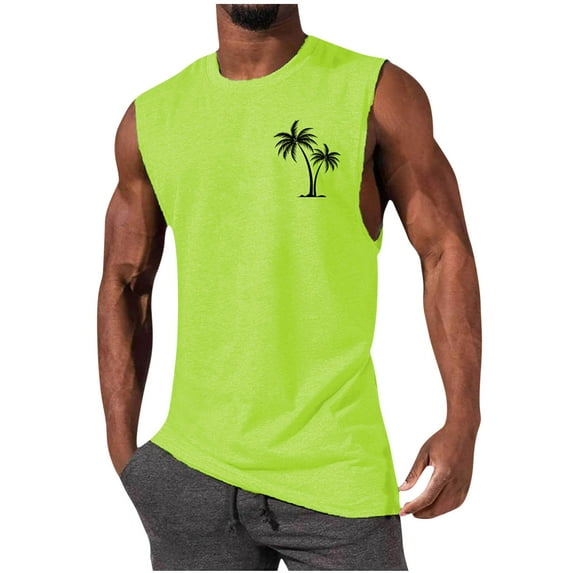Moxiu Big and Tall Mens Summer Beach Tank Top Tropical Hawaiian Palm Tree Print Sleeveless Shirts Muscle Tee Vacation Shirts 2025 Mint Green,M
