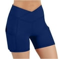 thumbnail image 1 of Moxiu Biker Shorts Women Workout High Waisted Tummy Control Stretchy Athletic Gym Yoga Fitness Volleyball Shorts with Pockets Navy,XXL, 1 of 9