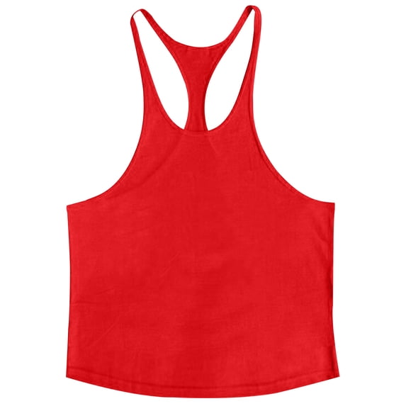Moxiu Bodybuilding Stringer Tank Tops for Men Quick Dry Athletic Workout T Shirts Y-Back Sleeveless Muscle Gym Fitness Tees Red,S
