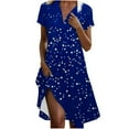 thumbnail image 1 of Moxiu Boho Dresses for Women 2025 Summer Polka Dot Print Short Sleeve Midi Dress Casual Loose A Line Beach Sun Dresses with Pockets Blue,XL, 1 of 6