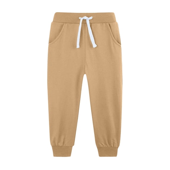 Moxiu Boys Girls Athletic Sweatpants Soft Casual Warm Fleece Lined Jogger Elastic Waist Drawstring Basic Track Pants for Kids Khaki,9 Years