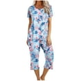 thumbnail image 1 of Moxiu Capri Pajama Sets for Women 2 Piece Two Piece Pajama Sets Short Sleeve Round Neck Top with Capri Pants with Pockets Loungewear 2025 Multicolor,XXXL, 1 of 7