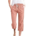 thumbnail image 1 of Moxiu Capri Pants for Women Linen Casual 2025 Summer Drawstring Elastic High Waist Linen Crop Pant Plus Size Straight Wide Leg Cropped Trouser Orange,XXL, 1 of 5